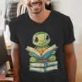 Adorable Turtle Reading Books Men's V-Neck T-Shirt
