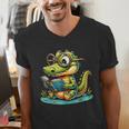 Alligator Reading a Book Animal Men's V-Neck T-Shirt