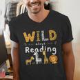 Animal Print Read A Book Character Kids Wild About Reading Men's V-Neck T-Shirt Animal Print Read A Book Character Kids Wild About Reading Men's V-Neck T-Shirt