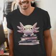 Axolotl Books Readsalotl Reading Bookworm Kawaii Axolotl Men's V-Neck T-Shirt Axolotl Books Readsalotl Reading Bookworm Kawaii Axolotl Men's V-Neck T-Shirt