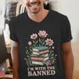 Im With The Banned Floral Flower Book Lover Men's V-Neck T-Shirt