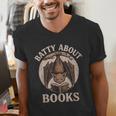 Batty About Books Reading Book Lover Men Women Distressed Men's V-Neck T-Shirt