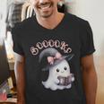 Boo Ghost Books Coquette Bow Halloween Women School Teacher Men's V-Neck T-Shirt