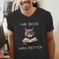 The Book Was Better Literature Teacher Reading Cat Lover Men's V-Neck T-Shirt