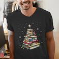 Book Christmas Tree Teacher Book Lover Crew Neck Modern Classic Christmas Small Short Sleeve -Adults -Kids Men's V-Neck T-Shirt