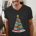 Book Christmas Tree Xmas Lights Book Lover Teacher Librarian Men's V-Neck T-Shirt Book Christmas Tree Xmas Lights Book Lover Teacher Librarian Men's V-Neck T-Shirt