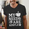 Book Coffee Dog Book My Needs Are Simple Men Women Kids Men's V-Neck T-Shirt
