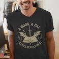 A Book A Day Keeps Reality Away Reading Escape Quote Men's V-Neck T-Shirt A Book A Day Keeps Reality Away Reading Escape Quote Men's V-Neck T-Shirt
