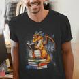 Book Dragon Reading Book Lover Men's V-Neck T-Shirt Book Dragon Reading Book Lover Men's V-Neck T-Shirt