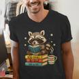 Book Lover Racoon Reading Bookish Library Read Books Be Kind Men's V-Neck T-Shirt