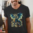 Book Lover Reading Fantasy Dragon Men's V-Neck T-Shirt Book Lover Reading Fantasy Dragon Men's V-Neck T-Shirt