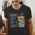 Book Lovers Books Cats Life Is Sweet Cat Lovers Men's V-Neck T-Shirt Book Lovers Books Cats Life Is Sweet Cat Lovers Men's V-Neck T-Shirt