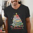 All Booked For Christmas Book Lovers Xmas Tree Lights Men's V-Neck T-Shirt