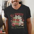 All Booked For Christmas Coquette Xmas Book Club Book Lovers Men's V-Neck T-Shirt