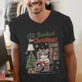 All Booked For Christmas Cute Bookish Cat Lover Men's V-Neck T-Shirt
