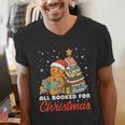 All Booked For Christmas Gingerbread Christmas Tree Book Kid Men's V-Neck T-Shirt All Booked For Christmas Gingerbread Christmas Tree Book Kid Men's V-Neck T-Shirt