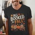 All Booked For Fall Pumpkin Books Thanksgiving Autumn Leaves Men's V-Neck T-Shirt