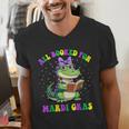 All Booked For Mardi Gras Crocodile Reading Book Teacher Men's V-Neck T-Shirt All Booked For Mardi Gras Crocodile Reading Book Teacher Men's V-Neck T-Shirt