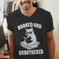 Booked And Unbothered Cat Reading Book Lovers Men's V-Neck T-Shirt