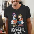 Bookish Goose Cute Geese With Hats Reading Books Men's V-Neck T-Shirt Bookish Goose Cute Geese With Hats Reading Books Men's V-Neck T-Shirt