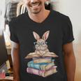 Books Bookworm Reader Book Cute Reading Bunny With Glasses Men's V-Neck T-Shirt Books Bookworm Reader Book Cute Reading Bunny With Glasses Men's V-Neck T-Shirt