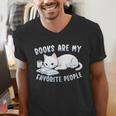 Books Are My Favorite People Cat With Coffee Mug Book Lovers Men's V-Neck T-Shirt Books Are My Favorite People Cat With Coffee Mug Book Lovers Men's V-Neck T-Shirt