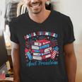 Books Fireworks And Freedom Independence Day Book Lover Men's V-Neck T-Shirt