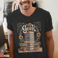 Books Geek Sunflower Floral Cute Vintage Books Reader Lover Men's V-Neck T-Shirt