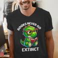 Books Never Go Extinct Reading Dinosaur Bookish Nerdy Men's V-Neck T-Shirt