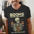 Books Make Me Happy Skeleton Read Reading Librarian Book Men's V-Neck T-Shirt