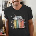 Books Lover Cute Sleepy Cat Relax Reading Vibe Men's V-Neck T-Shirt