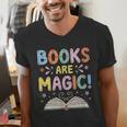 Books Are Magic Whimsical Retro Bookworm Men's V-Neck T-Shirt Books Are Magic Whimsical Retro Bookworm Men's V-Neck T-Shirt
