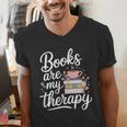 Books Are My Therapy Book Lover Coffee Books Flowers Bookish Men's V-Neck T-Shirt Books Are My Therapy Book Lover Coffee Books Flowers Bookish Men's V-Neck T-Shirt