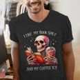 I Like My Books Spicy And My Coffee Icy Skeleton Men's V-Neck T-Shirt