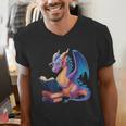 Bookworm Book Lover Women Girls Dragon Reading Men's V-Neck T-Shirt Bookworm Book Lover Women Girls Dragon Reading Men's V-Neck T-Shirt