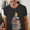 Bookworm Cockatiel Bird Reading Books Drinking Coffee Lover Men's V-Neck T-Shirt