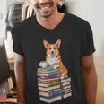 Bookworm Corgi Reading Books Drinking Coffee Dog Lover Men's V-Neck T-Shirt Bookworm Corgi Reading Books Drinking Coffee Dog Lover Men's V-Neck T-Shirt