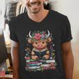 Bookworm Cute Baby Highland Cow Reading Book Men's V-Neck T-Shirt Bookworm Cute Baby Highland Cow Reading Book Men's V-Neck T-Shirt
