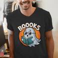 BOOOKS Cute Ghost Reading Books Halloween Men's V-Neck T-Shirt BOOOKS Cute Ghost Reading Books Halloween Men's V-Neck T-Shirt