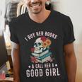 I Buy Her Books Call Her A Good Girl Book Lover Skull Men's V-Neck T-Shirt