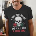 I Buy Her Books And Call Her A Good Girl Skull Rose Bookworm Men's V-Neck T-Shirt I Buy Her Books And Call Her A Good Girl Skull Rose Bookworm Men's V-Neck T-Shirt