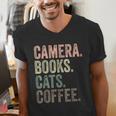 Camera Books Cats And Coffee Lover Photography Men Women Men's V-Neck T-Shirt