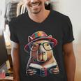 Capybara Bookworm Rodent Reading a Book Men's V-Neck T-Shirt