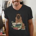 Capybara Glasses Reading Books Capybara Nerd Bookworm Men's V-Neck T-Shirt