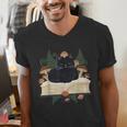 Cat On Open Book Mushrooms Ferns Dark Academia Men's V-Neck T-Shirt