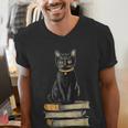 Cat Sitting On Books Men's V-Neck T-Shirt Cat Sitting On Books Men's V-Neck T-Shirt