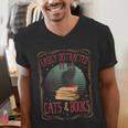 Cats And Books Lover Reading Literary Feline Humor Men's V-Neck T-Shirt Cats And Books Lover Reading Literary Feline Humor Men's V-Neck T-Shirt