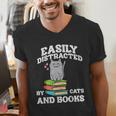 Cats And Books Read Reading Librarian Book Across America Men's V-Neck T-Shirt