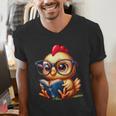 Chicken Reading a Book Farm Animal Chick Men's V-Neck T-Shirt Chicken Reading a Book Farm Animal Chick Men's V-Neck T-Shirt