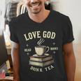 Christian Bookworm Love God Read Books Drink Tea Men's V-Neck T-Shirt